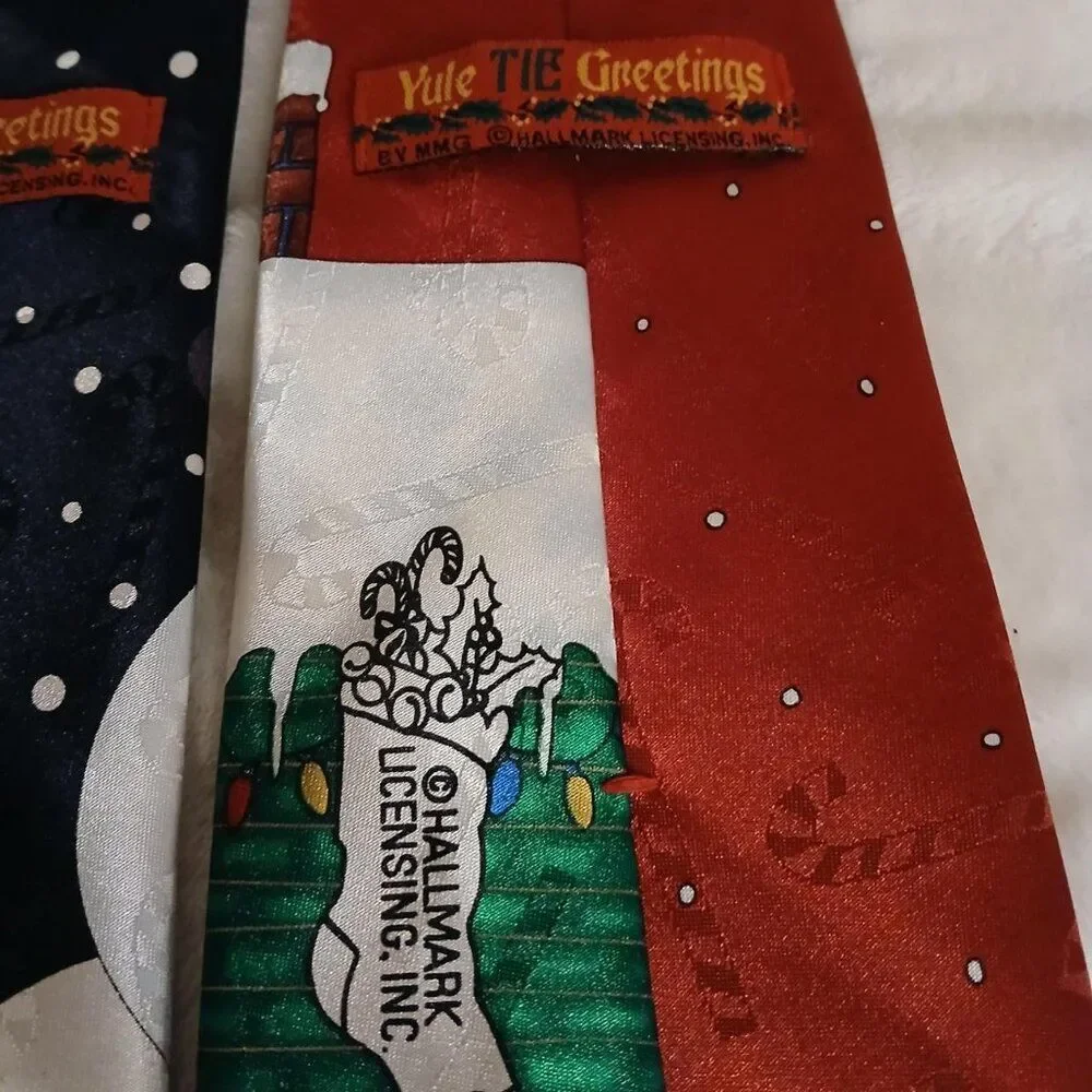VTG Hallmark Christmas Neckties Lot of 3 Santa Reindeer Snowmen Holiday Novelty